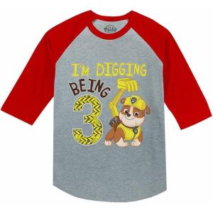 imagePaw Patrol Rubble Digging 3rd Birthday Shirt for Boys  Toddler Construction Theme 34 Sleeve Baseball TeeRubble Dig R3  Red