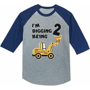 imageTstars Construction 2nd Birthday Outfit for Toddler Boys  Im Digging Being 2 Shirt  Bulldozer Digger Truck Tee34 Sleeve  Blue