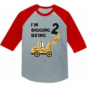 imageTstars Construction 2nd Birthday Outfit for Toddler Boys  Im Digging Being 2 Shirt  Bulldozer Digger Truck Tee34 Sleeve  Red