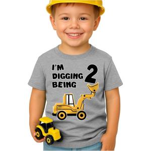 imageTstars Construction 2nd Birthday Outfit for Toddler Boys  Im Digging Being 2 Shirt  Bulldozer Digger Truck TeeGray