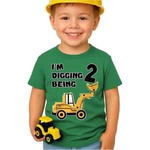 imageTstars Construction 2nd Birthday Outfit for Toddler Boys  Im Digging Being 2 Shirt  Bulldozer Digger Truck TeeGreen