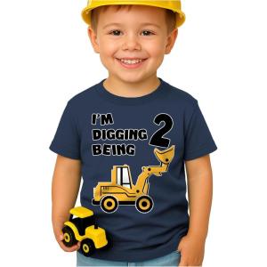 imageTstars Construction 2nd Birthday Outfit for Toddler Boys  Im Digging Being 2 Shirt  Bulldozer Digger Truck TeeNavy