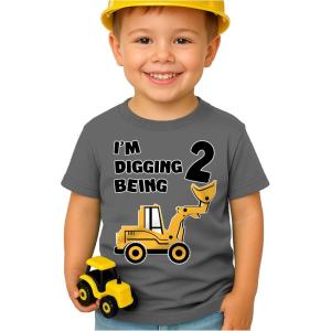 imageTstars Construction 2nd Birthday Outfit for Toddler Boys  Im Digging Being 2 Shirt  Bulldozer Digger Truck TeeRegular ShirtDark Gray