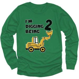 imageTstars Construction Party Digging Being 2 2nd Birthday Shirt Boy Kids Long Sleeve TShirtGreen