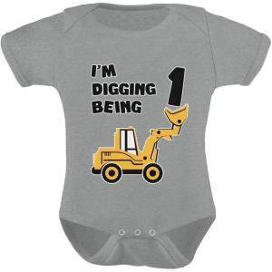 imageTstars Im Digging Being 1 Bodysuit  Cute Construction 1st Birthday Outfit and Fun Gift for Baby BoysGray