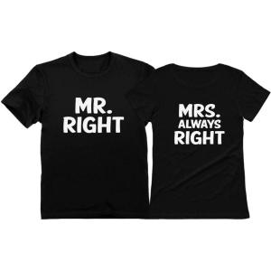 imageTstars Mr Right Mrs Always Right Husband ampamp Wife Funny Matching Couple TShirt SetMr Black  Mrs Black