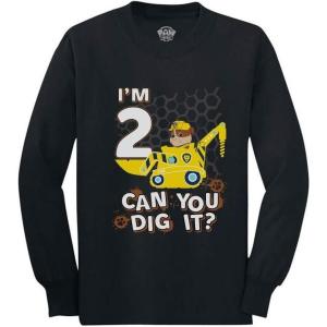 imageTstars Paw Patrol Rubble 2nd Birthday Tractor Toddler Kids Long Sleeve TShirtBlack