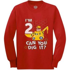 imageTstars Paw Patrol Rubble 2nd Birthday Tractor Toddler Kids Long Sleeve TShirtRed
