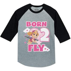 imageTstars Paw Patrol Skye Born 2 Fly 2nd Birthday 34 Sleeve Baseball Jersey Toddler ShirtDark Gray