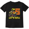 imageTstars Birthday Gift for 5 Year Old Boy Truck 5th Birthday Boys Toddler Kids TShirtBlack