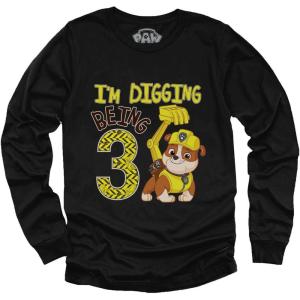 imagePaw Patrol Rubble 3rd Birthday Long Sleeve Shirt for Toddler Boys  Im Digging Being 3 Gift Tee for Three Year OldBlack