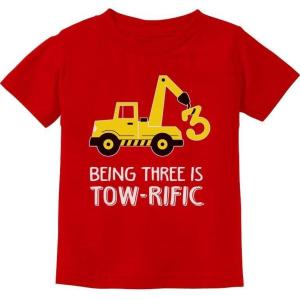 imageTstars  3rd Birthday Tractor Construction Party Toddler Kids TShirtRed