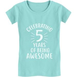 imageTstars 5 Years of Being Awesome 5 Year Old Birthday Gift Girls Fitted Kids TShirtChill Blue