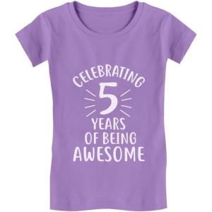 imageTstars 5 Years of Being Awesome 5 Year Old Birthday Gift Girls Fitted Kids TShirtLavender