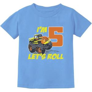 imageTstars Birthday Gift for 5 Year Old Boy Truck 5th Birthday Boys Toddler Kids TShirtCalifornia Blue