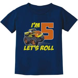 imageTstars Birthday Gift for 5 Year Old Boy Truck 5th Birthday Boys Toddler Kids TShirtNavy