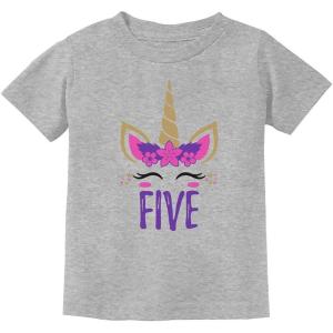 imageTstars Gift for 5 Year Old Girl Unicorn 5th Birthday Youth Kids TShirtGray