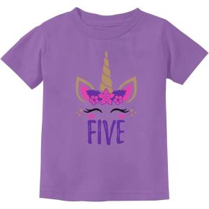 imageTstars Gift for 5 Year Old Girl Unicorn 5th Birthday Youth Kids TShirtViolet