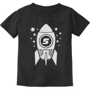 imageTstars Gift for Five Year Old 5th Birthday Space Rocket ToddlerInfant Kids TShirtBlack