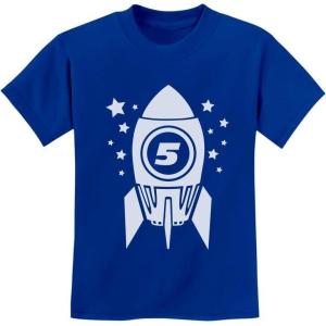 imageTstars Gift for Five Year Old 5th Birthday Space Rocket ToddlerInfant Kids TShirtBlue
