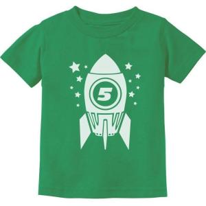 imageTstars Gift for Five Year Old 5th Birthday Space Rocket ToddlerInfant Kids TShirtGreen