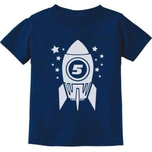 imageTstars Gift for Five Year Old 5th Birthday Space Rocket ToddlerInfant Kids TShirtNavy