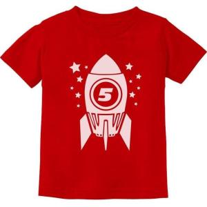 imageTstars Gift for Five Year Old 5th Birthday Space Rocket ToddlerInfant Kids TShirtRed