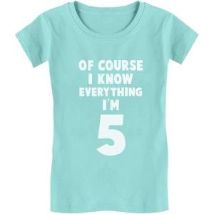 imageTstars I Know Everything Im 5 Funny 5th Birthday Gift Girls Fitted Kids TShirtChill Blue