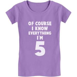 imageTstars I Know Everything Im 5 Funny 5th Birthday Gift Girls Fitted Kids TShirtLavender