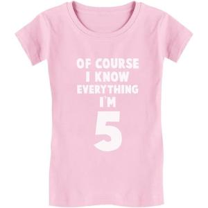 imageTstars I Know Everything Im 5 Funny 5th Birthday Gift Girls Fitted Kids TShirtPink
