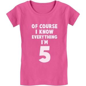 imageTstars I Know Everything Im 5 Funny 5th Birthday Gift Girls Fitted Kids TShirtWow Pink