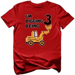 imageTstars Im Digging Being 3 Shirt  3rd Birthday Outfit with Digger Truck  Construction Tee for Toddler BoysRed