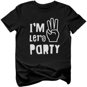 imageTstars Im Three Lets Party Shirt  Fun 3rd Birthday Tee for Toddler Boys and Girls Cute Kids Gift OutfitBlack