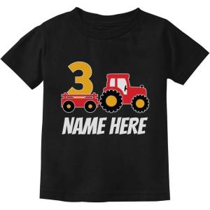 imageTstars Personalized 3rd Birthday Shirt Boy Construction Tractor Toddler Kids TShirtBlack