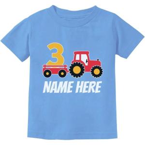 imageTstars Personalized 3rd Birthday Shirt Boy Construction Tractor Toddler Kids TShirtCalifornia Blue