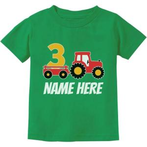 imageTstars Personalized 3rd Birthday Shirt Boy Construction Tractor Toddler Kids TShirtGreen