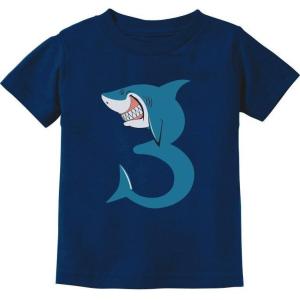 imageTstars Shark 3rd Birthday Shirt Boy Girl Gift for 3 Year Old Toddler Kids TShirt 4T Navy