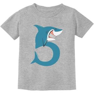 imageTstars Shark 5th Birthday Shirt Boy Girl Gift for 5 Year Old Fifth Toddler Kids TShirtGray