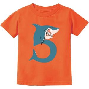 imageTstars Shark 5th Birthday Shirt Boy Girl Gift for 5 Year Old Fifth Toddler Kids TShirtOrange