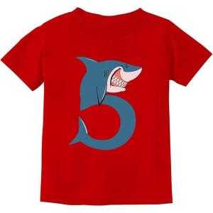 imageTstars Shark 5th Birthday Shirt Boy Girl Gift for 5 Year Old Fifth Toddler Kids TShirtRed