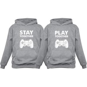imageTstars Matching Couple Hoodies Set Play Together Stay Together Funny Gamer ValentineStay Gray  Play Gray