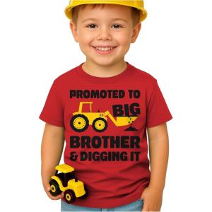 imageTstars Promoted to Big Brother and Digging It TShirt  Toddler Kids Sibling Shirt  Pregnancy Reveal Gift for BoysRed