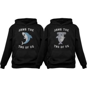 imageTstars Jaws The Two Of Us Valentines Day Set for Him ampamp Her Matching Couples HoodiesMen Black  Women Black