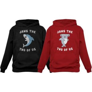 imageTstars Jaws The Two Of Us Valentines Day Set for Him ampamp Her Matching Couples HoodiesMen Black  Women Red