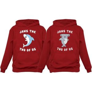 imageTstars Jaws The Two Of Us Valentines Day Set for Him ampamp Her Matching Couples HoodiesMen Red  Women Red