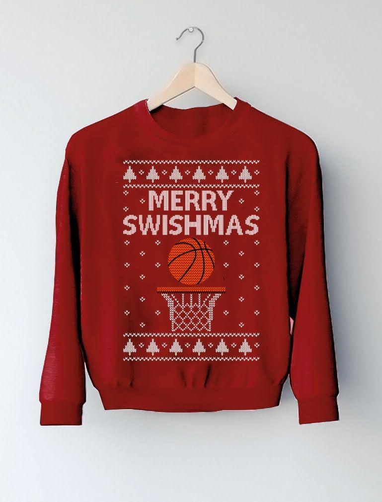 imageTstars Basketball Boys Ugly Christmas Sweater Style Sweatshirt Merry Swishmas Xmas Holiday Youth Kids SweatshirtsSwishmas  Red