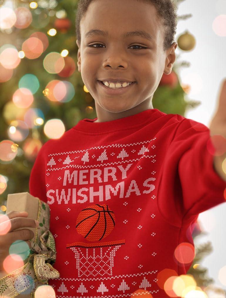 imageTstars Basketball Boys Ugly Christmas Sweater Style Sweatshirt Merry Swishmas Xmas Holiday Youth Kids SweatshirtsSwishmas  Red