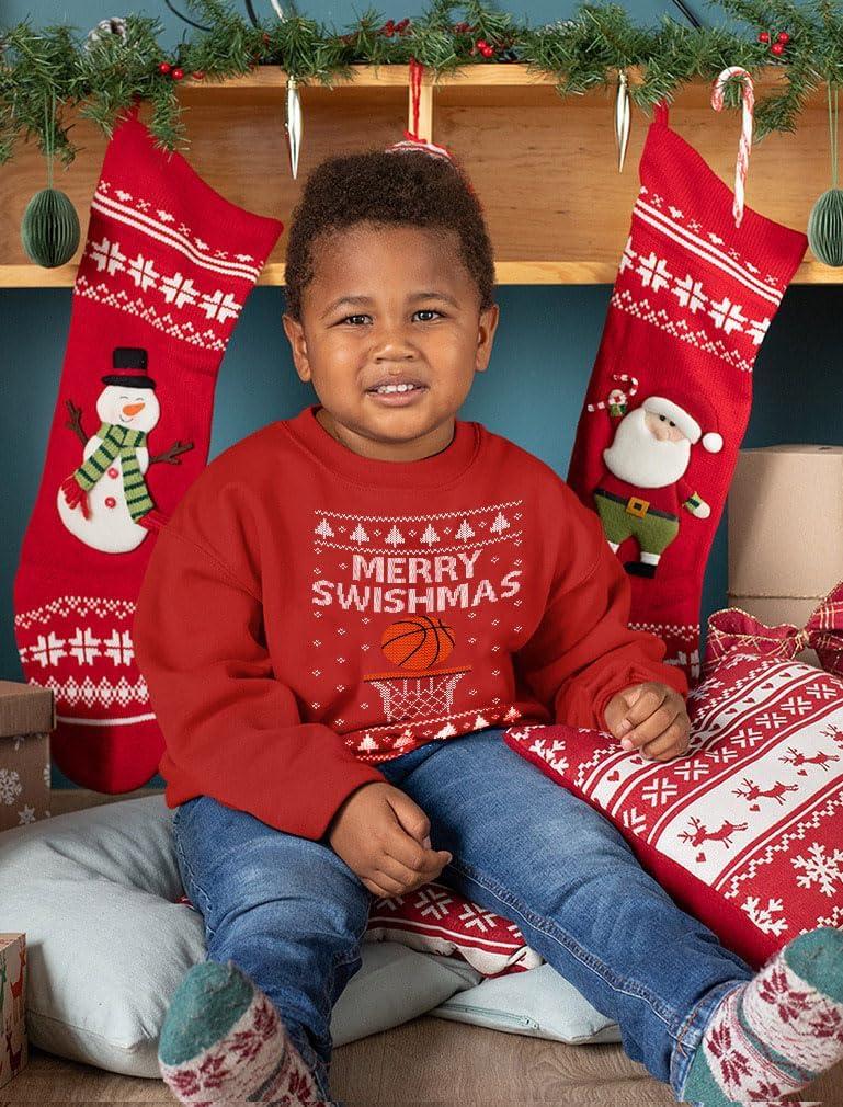 imageTstars Basketball Boys Ugly Christmas Sweater Style Sweatshirt Merry Swishmas Xmas Holiday Youth Kids SweatshirtsSwishmas  Red