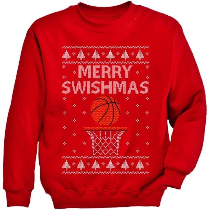 imageTstars Basketball Boys Ugly Christmas Sweater Style Sweatshirt Merry Swishmas Xmas Holiday Youth Kids SweatshirtsSwishmas  Red