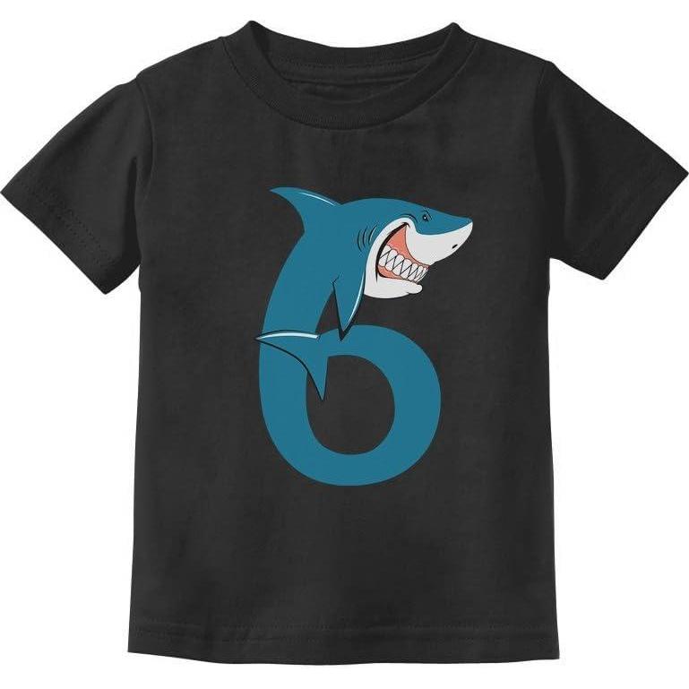 imageTstars TeeStars  6th Birthday Shark Party Gift for Six Years Old Youth Kids TShirtBlack